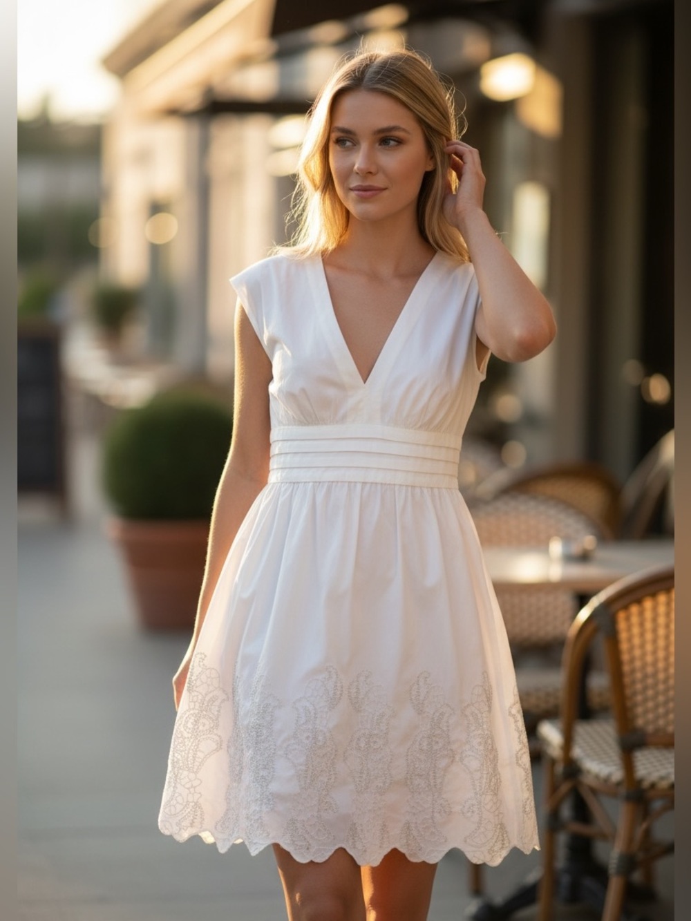 NEW BCBGeneration Ivory Embroidered Scallop Dress Size 8